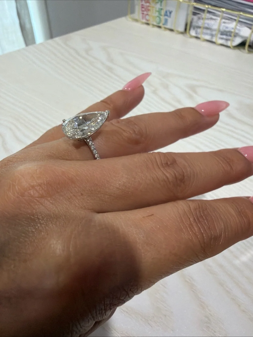 5.52 carat lab diamond pear ring